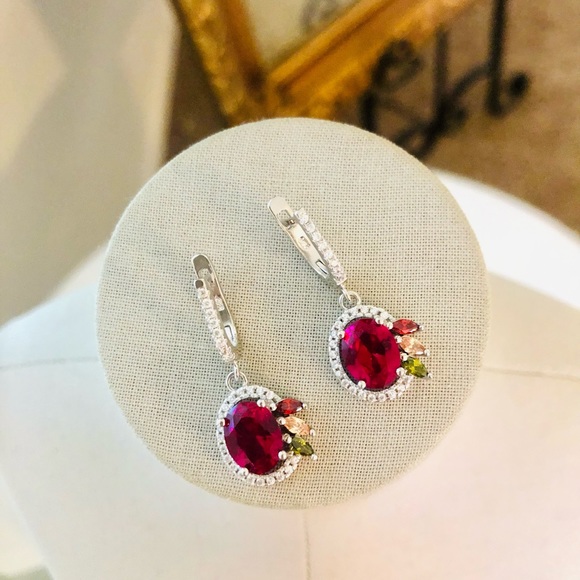 Beautiful Silver Ruby Peridot Citrine Earrings - Picture 3 of 17